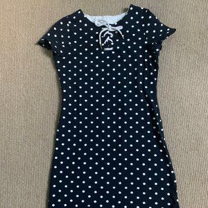 Navy blue dress with White Polka Dots